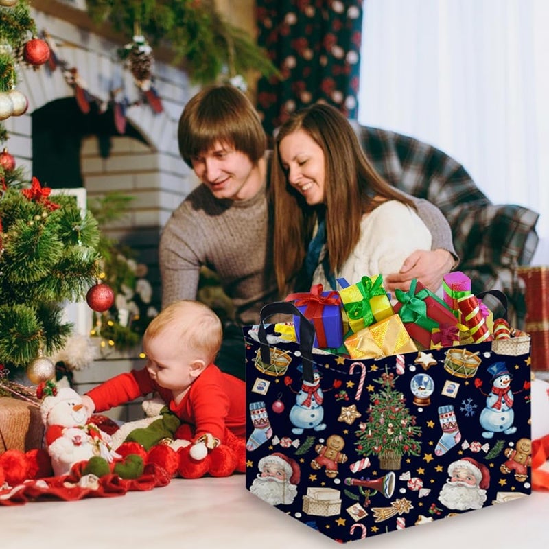 FXOCSHE Rectangle Christmas Basket,Nursery Hamper,Waterproof Laundry Hamper,Collapsible Canvas Laundry Basket,Toy Organizer,Christmas room decor,Gift Basket(Santa Claus) - Image 3